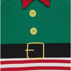 GX509: Baby Christmas Green Elf Striped All In One and Hat Outfit (3-24 Months)